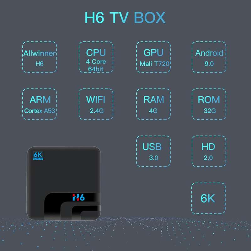 H6 6K Android 9.0 Smart Box 6K HD 3D 2.4G Wi-Fi 32GB Android TV Box