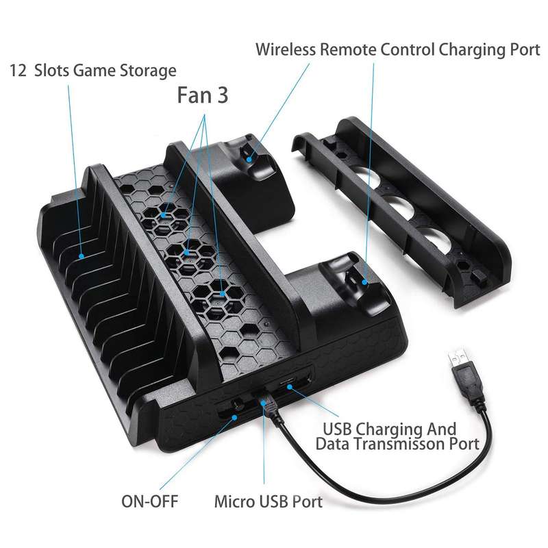 MultiFunctional Stand with Cooling Fan and Charging Dock for PS4/Slim/PRO