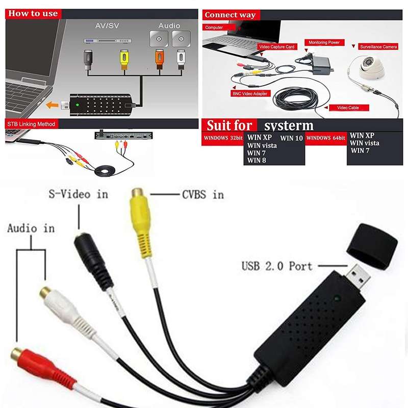 USB 2.0 Easy Cap TV DVD VHS Audio Video Capture Adapter Converter