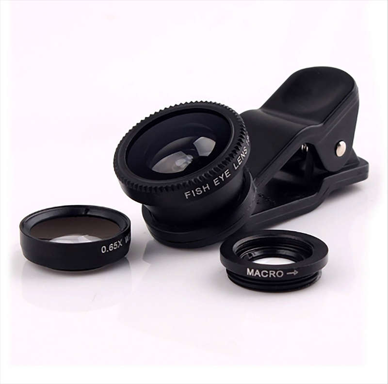 3-in-1 Smartphones, tablets Camera Lens Kit with Clip - Wide Angle, Fisheye & Macro Lenses - Pink