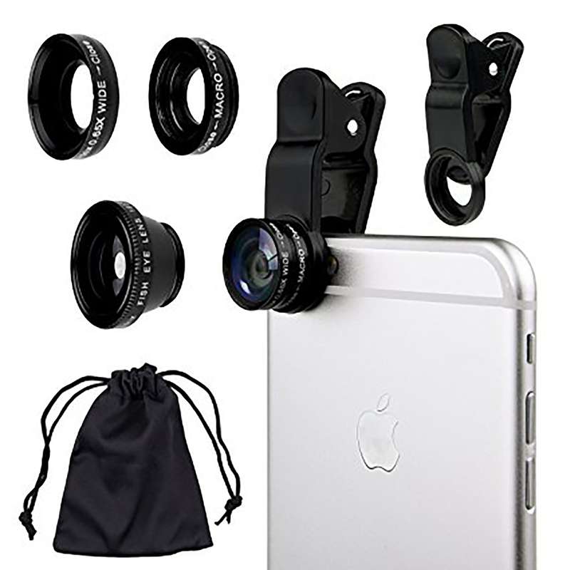 3-in-1 Smartphones, tablets Camera Lens Kit with Clip - Wide Angle, Fisheye & Macro Lenses - Pink