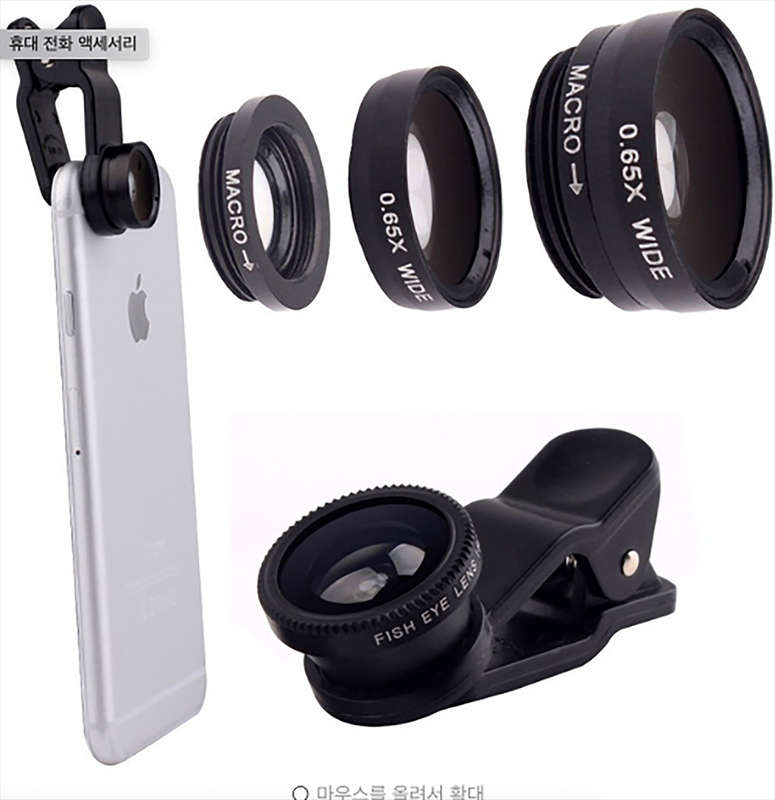 3-in-1 Smartphones, tablets Camera Lens Kit with Clip - Wide Angle, Fisheye & Macro Lenses - Pink