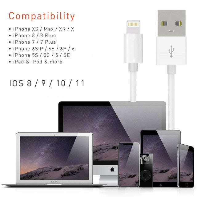 iPhone USB Charging Cable for iPhone 5, 6, 7, 8 and X - White (Pack of 2)