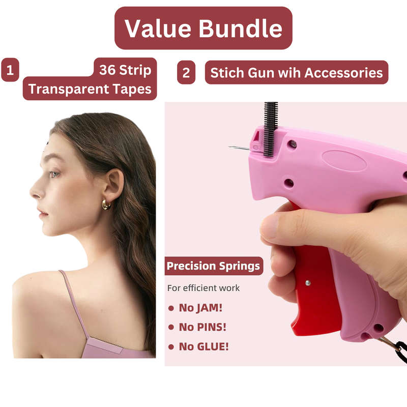 Stitch Gun for Clothes With Double Sided 36 Transparent Fashion Tape