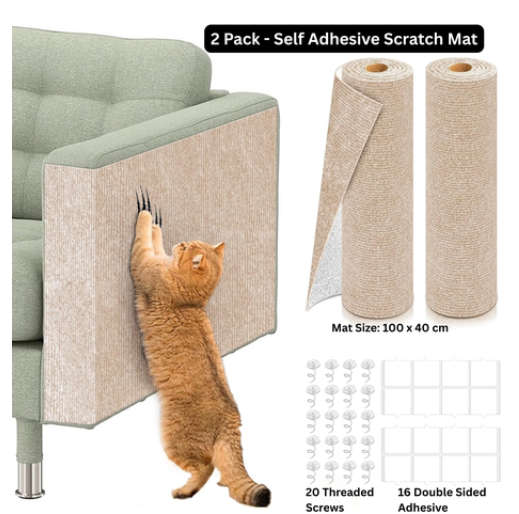 Self-Adhesive Mats, Trimmable DIY Cat Scratcher Pads - 2 Piece Beige