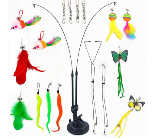 Cat Feather Toys Set, Interactive Toys, Cat Wand Toys, Hanging Cat Toys