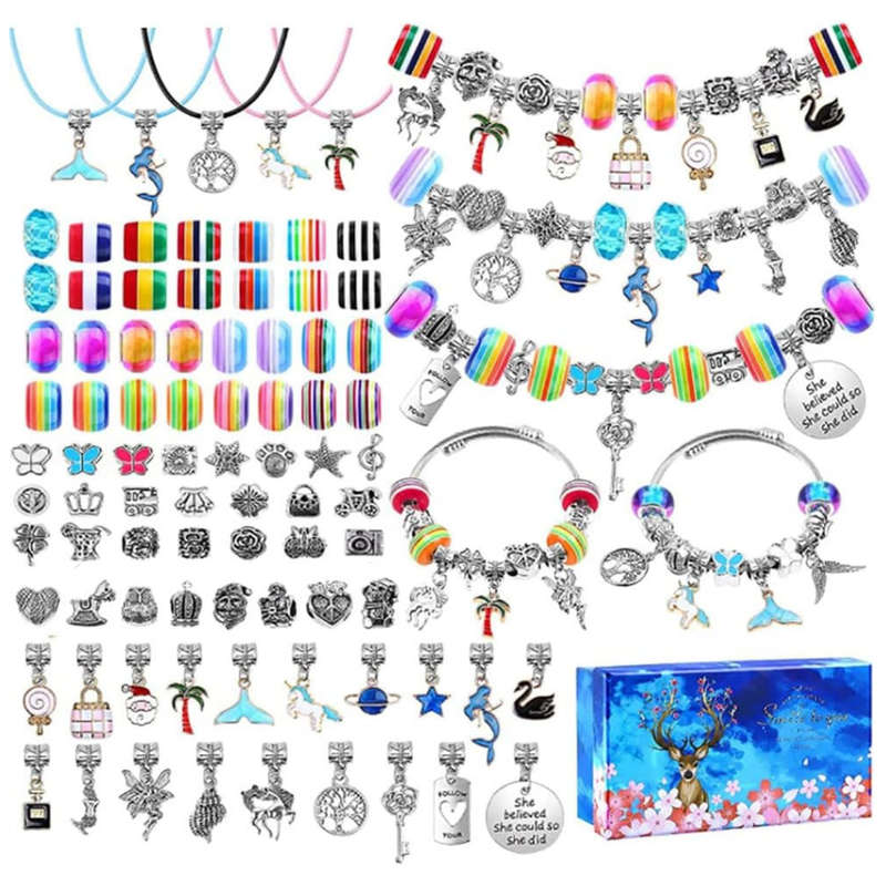 112 Pieces Charms Bracelet Making Kit for Girls, Jewelry Necklace Making Set