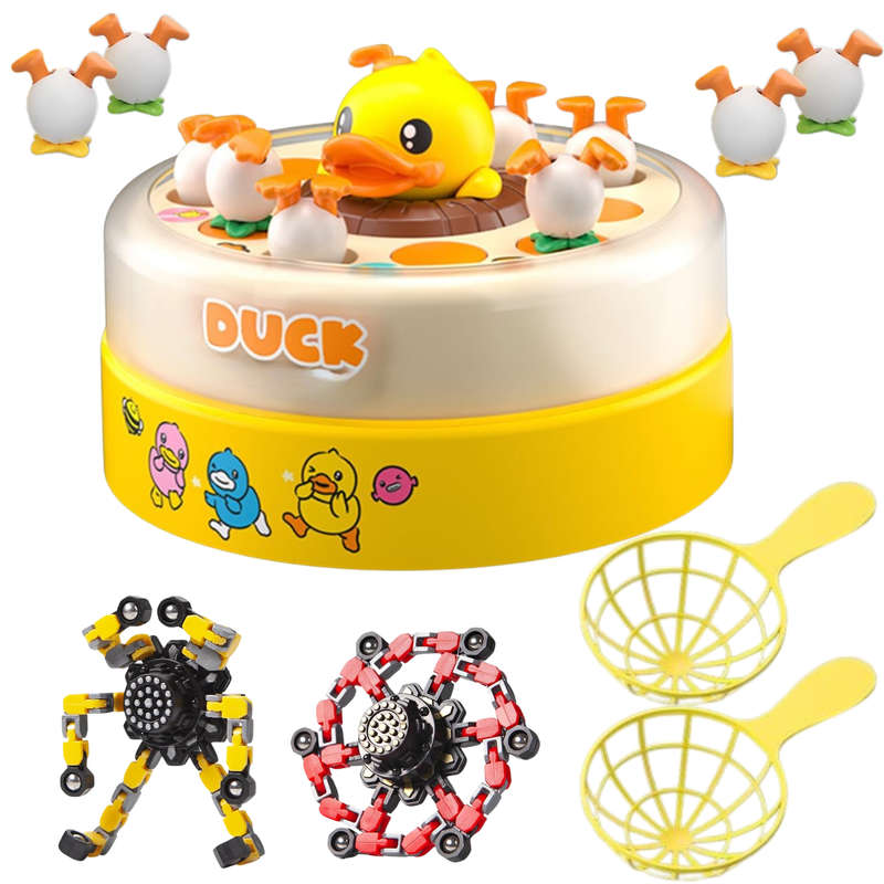 Duck Catching Game and 2 Transformable Fidget Spinners, Family Activity Toys