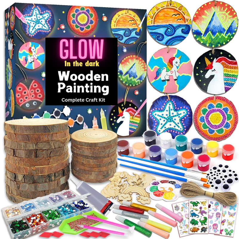 Kids Wooden Painting Kit, Glow in The Dark, Arts & Crafts, Creative Toys