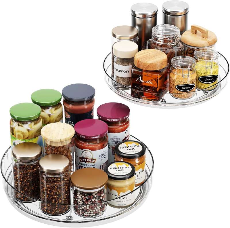 2 Pack Clear Lazy Susan Turntable Organizer for Cabinet, Fridge & Kitchen