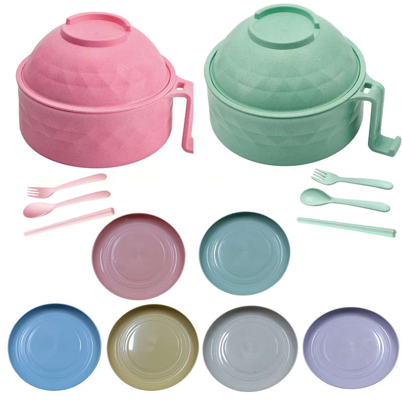14 Pack Ramen Noodle Bowl & Plates Set, Instant Microwave Bowl, Portable