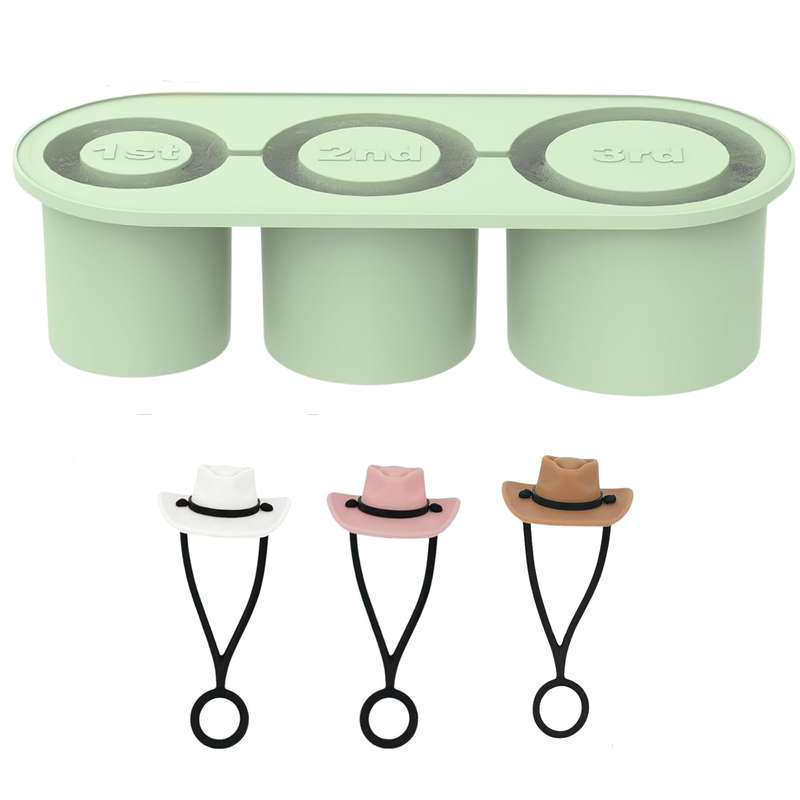 3 Pieces Ice Cube Tray For Tumbler Cup With 3 Cute Hat Shape Straw Covers Cap