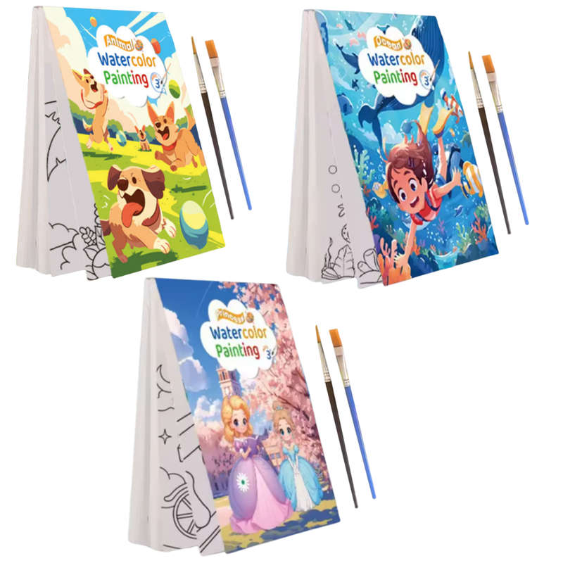 3 Pack Reusable Magic Water Coloring Book, Craft Toy With 6 Brushes