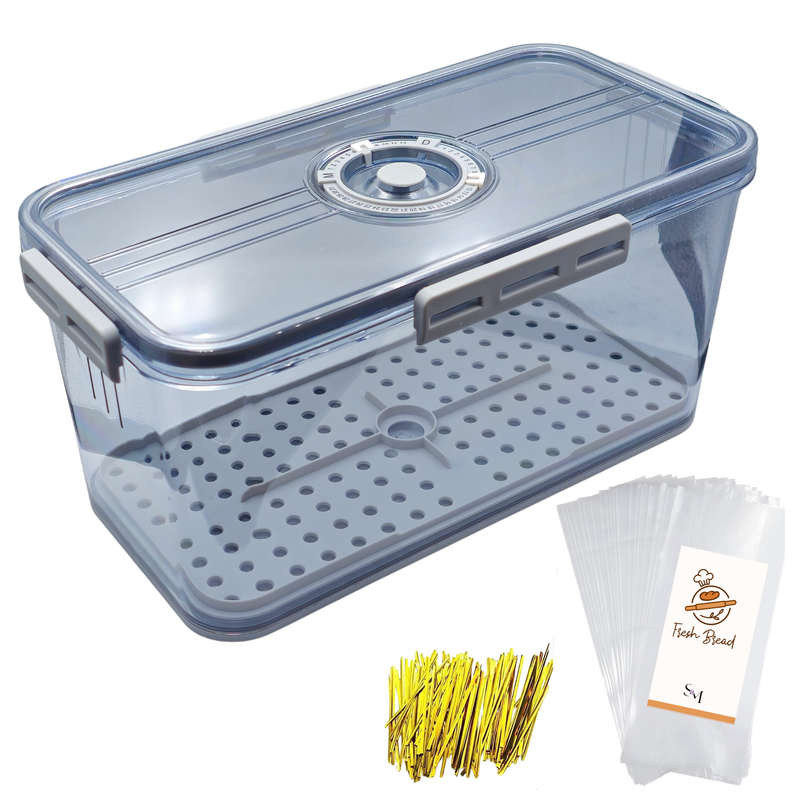 Bread Bin Box for Kitchen & 20 Pack Reusable Plastic Bread Bags with Ties
