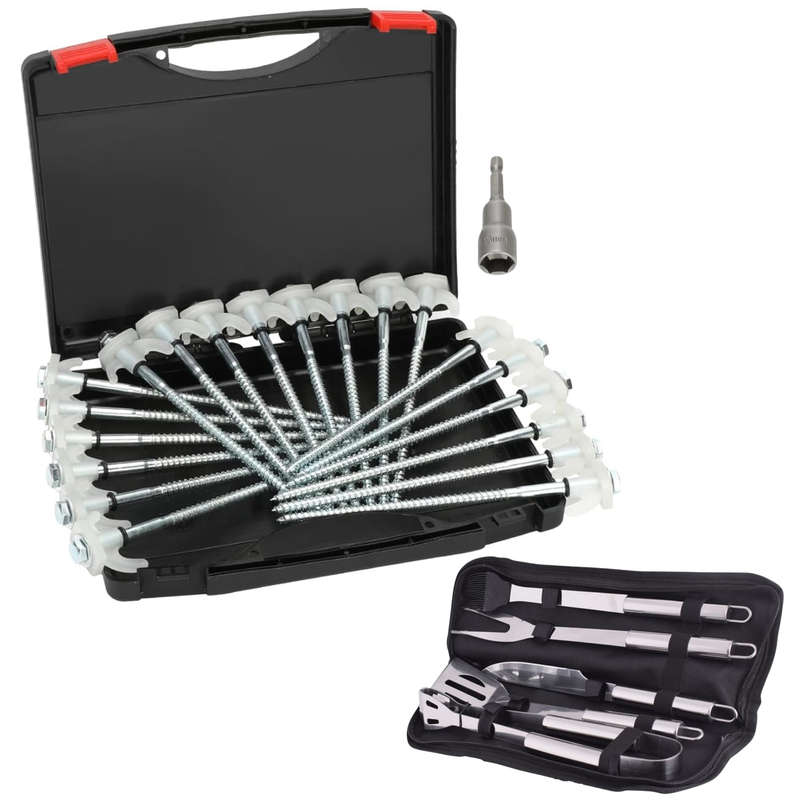 20 Pack Heavy Duty Glow in Dark Tent Stakes, Pegs With 5 Pcs Braai BBQ Set