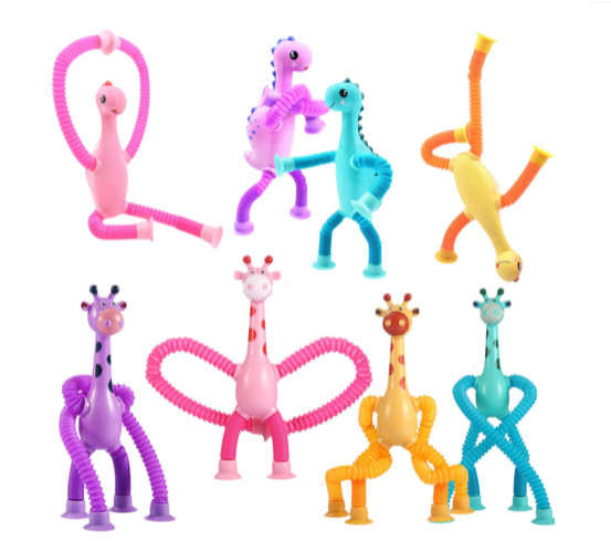 Dinosaur & Giraffe Telescopic Suction Cup Toddler Sensory Toys - 8 Piece