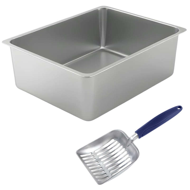 Stainless Steel Cat Litter Box With Cat Litter Scoop, Non Stick, No Smell