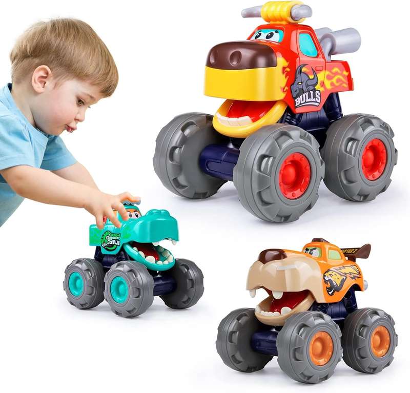 Friction Powered Monster Truck Toy, Push & Go, Toy Cars, Cars for Toddlers - Green, Orange