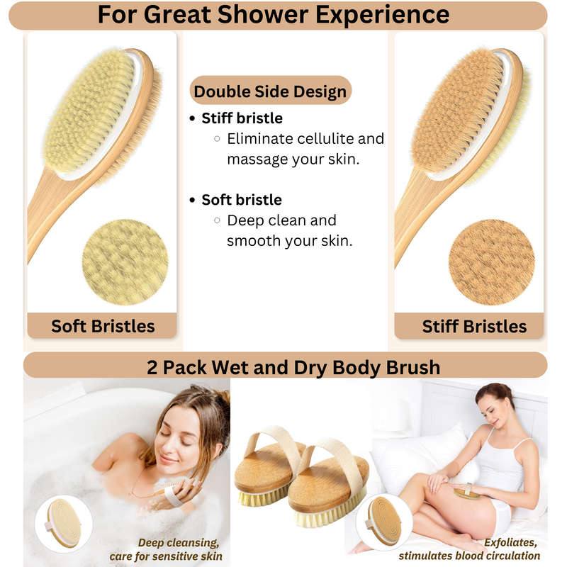 3 Pack Body Brush, Back Scrubber For Shower, Shower Bath Brush , Wet & Dry