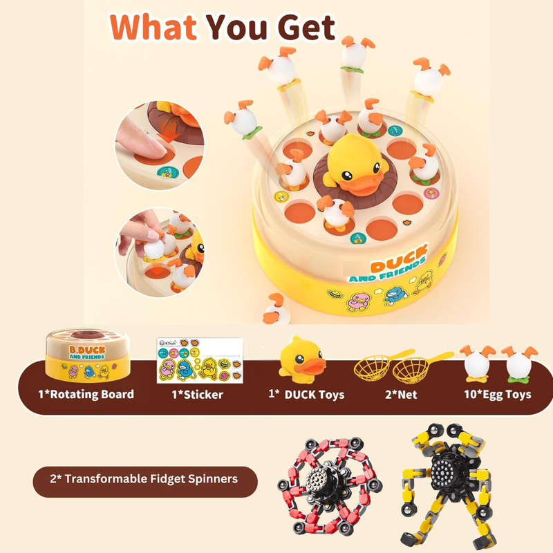 Duck Catching Game and 2 Transformable Fidget Spinners, Family Activity Toys