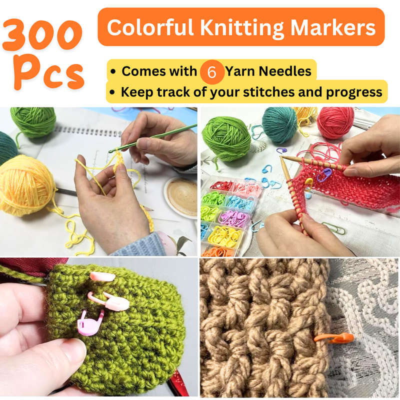 300 Pcs Knitting Stitch Markers with 6 Yarn Needles, Crochet Accessories