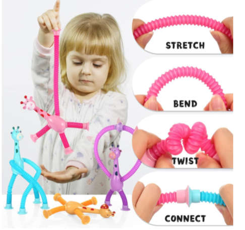 Dinosaur & Giraffe Telescopic Suction Cup Toddler Sensory Toys - 8 Piece