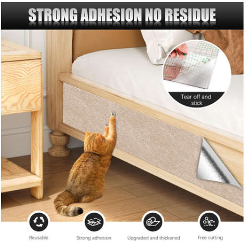 Self-Adhesive Mats, Trimmable DIY Cat Scratcher Pads - 2 Piece Beige