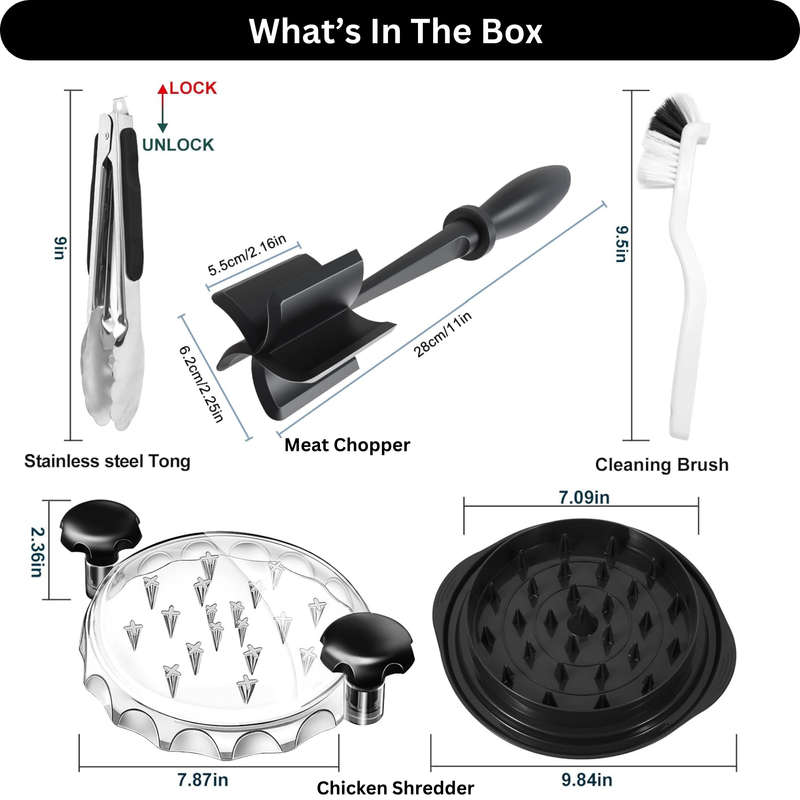 4 Piece Premium Chicken Shredder, Meat Chopper with Tong & Cleaning Brush