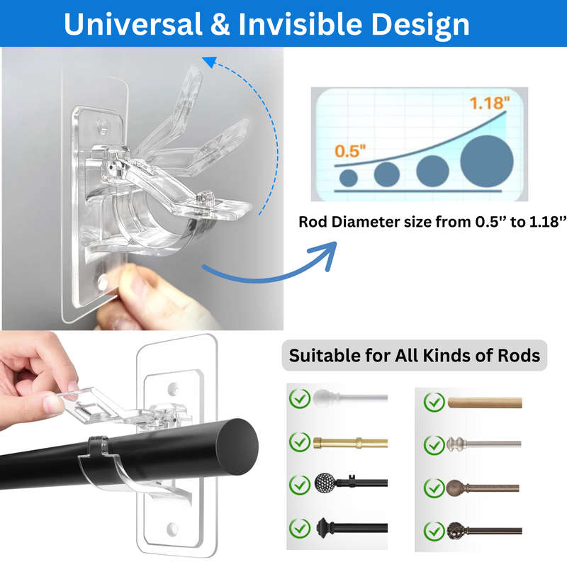 No Drill Needed Curtain Rod Holders, Curtain Hooks, Self Adhesive, Brackets