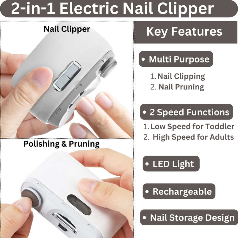 Automatic Electric Nail Clipper with LED Light & Storage, For Kids & Adults