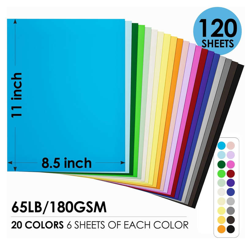 120 Sheets Doubled Sided Colored Cardstock, 21.5cmx 27.8cm, 180gsm, Craft