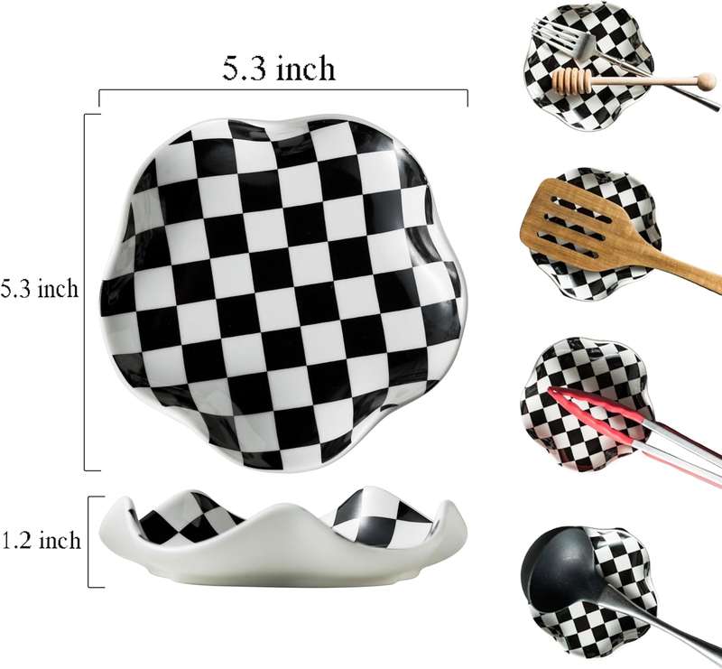 Ceramic Spoon Rest for Stove Top - Spoon Holder Utensil Rest - Black