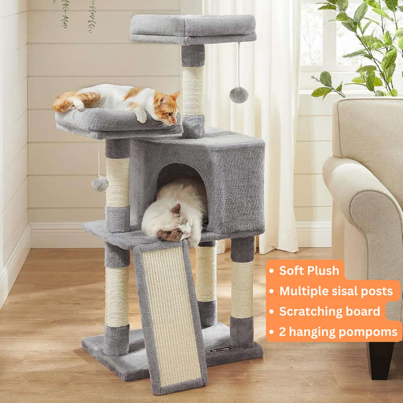 Cat Tower, Cat Tree for Indoor Cats With Scratching Post, 4 Cat Spiral Toys