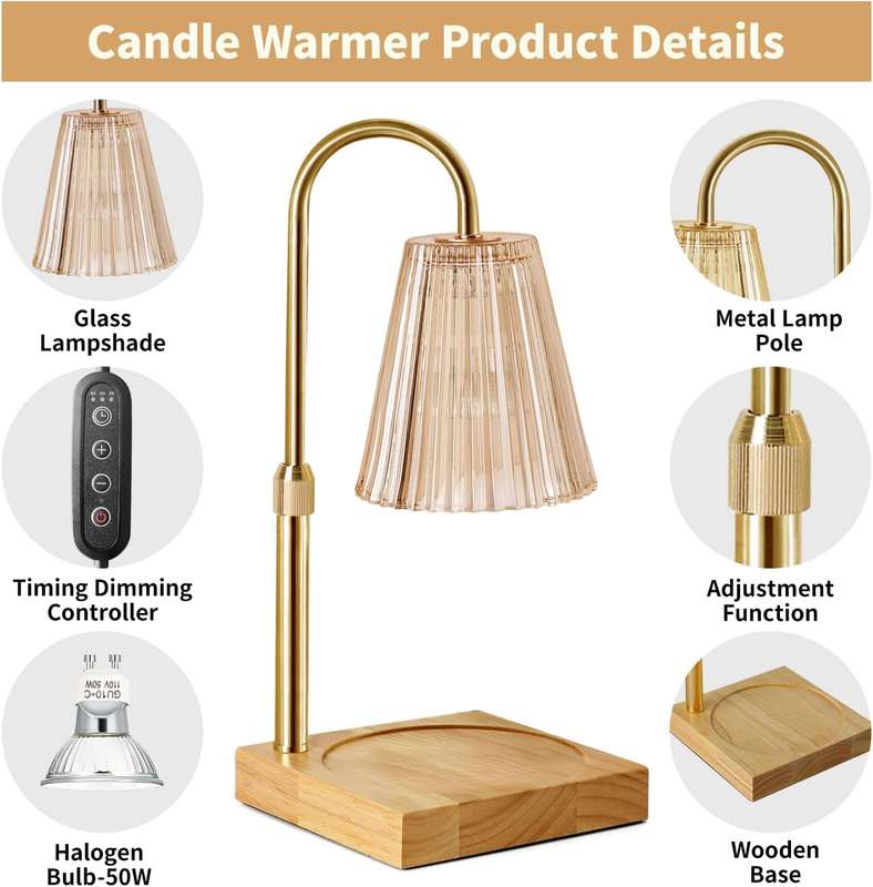 Candle Warmer Table Lamp with 2 Bulbs, Dimmer Timer & Adjustable Height