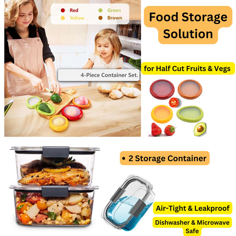 6 Pack Reusable Storage Containers with Lid  Avocado Tomato & Onion Storage