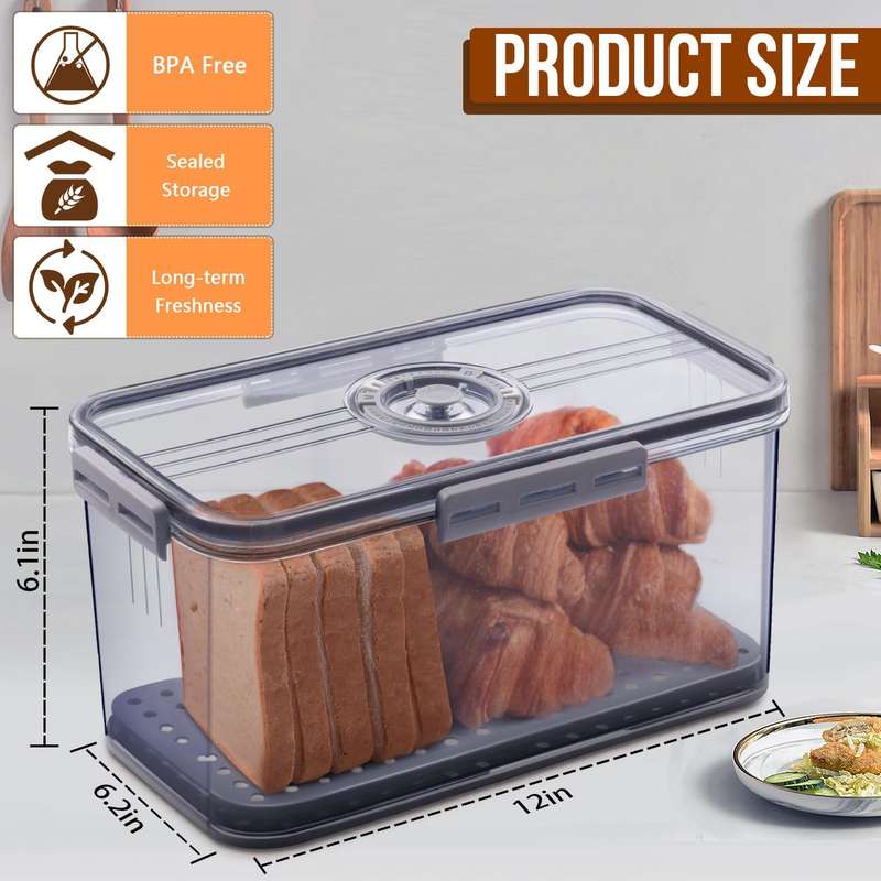 Bread Bin Box for Kitchen & 20 Pack Reusable Plastic Bread Bags with Ties