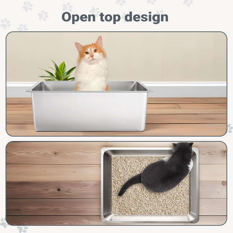 Stainless Steel Cat Litter Box With Cat Litter Scoop, Non Stick, No Smell