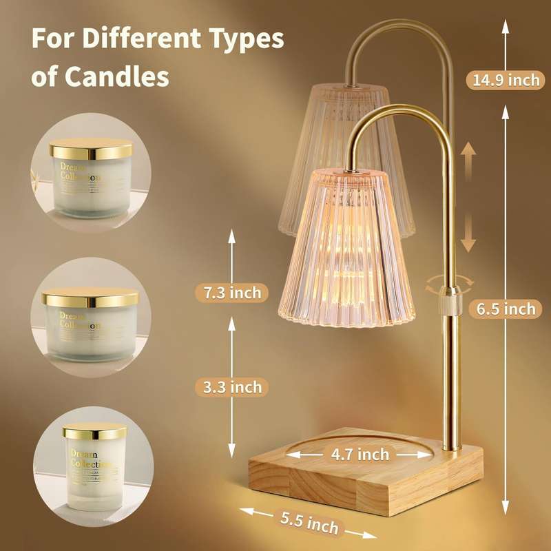 Candle Warmer Table Lamp with 2 Bulbs, Dimmer Timer & Adjustable Height