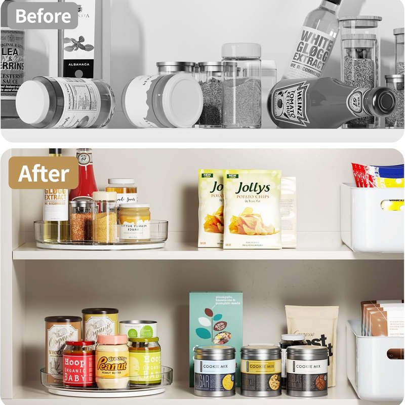 2 Pack Clear Lazy Susan Turntable Organizer for Cabinet, Fridge & Kitchen