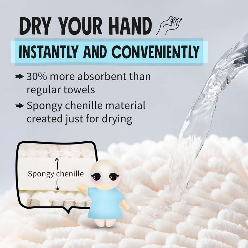 2 Piece Fuzzy Ball Towel White & Grey, Hand Towel, Dry Your Hand Instantly