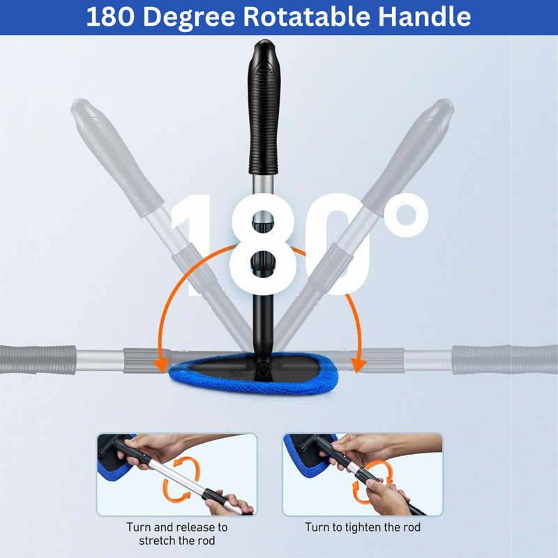 Car Cleaning Tool with 4 Microfiber Pads, Extendable Handle & Spray Bottle