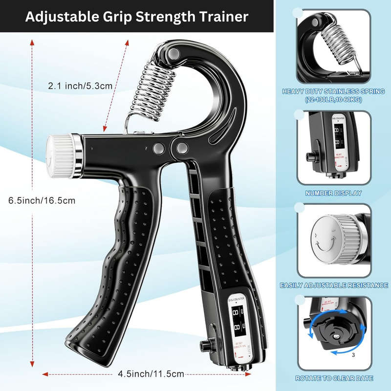 Tangle Free Jump Rope, Grip Strength Trainer Kit with Automatic Count & Bag