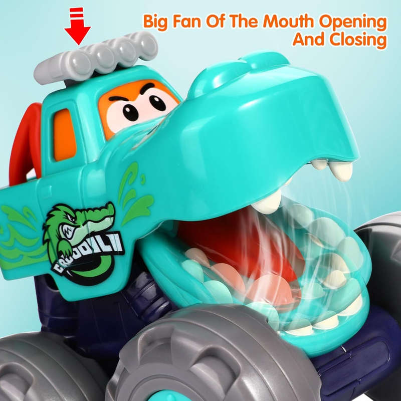 Friction Powered Monster Truck Toy, Push & Go, Toy Cars, Cars for Toddlers - Green, Orange