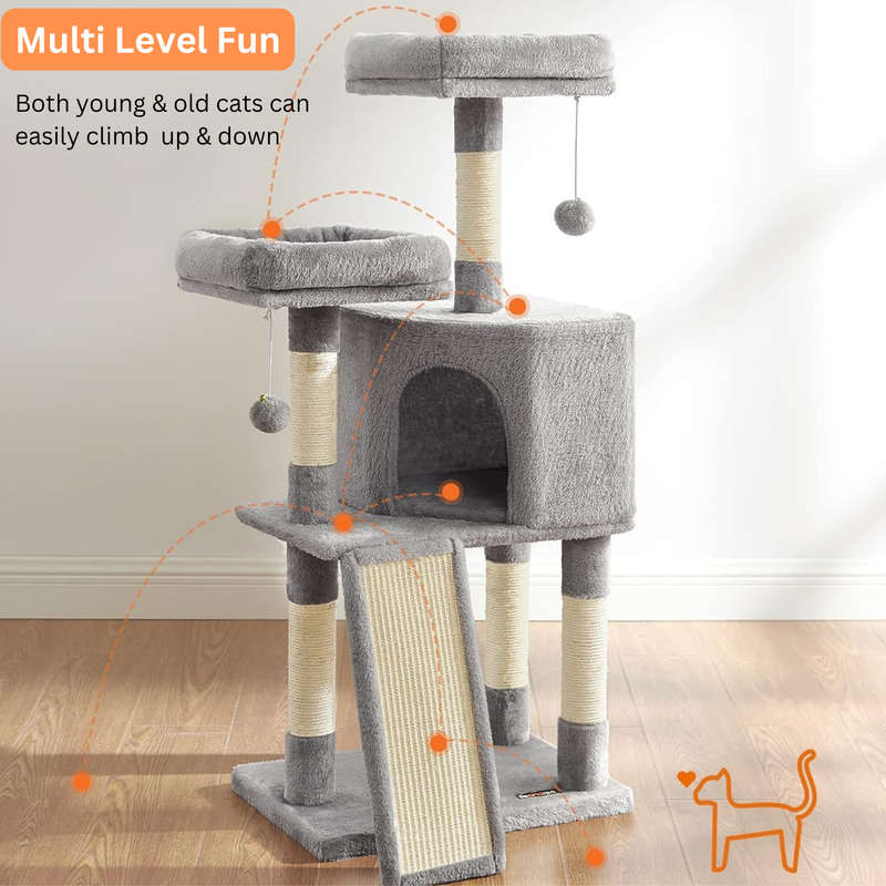 Cat Tower, Cat Tree for Indoor Cats With Scratching Post, 4 Cat Spiral Toys