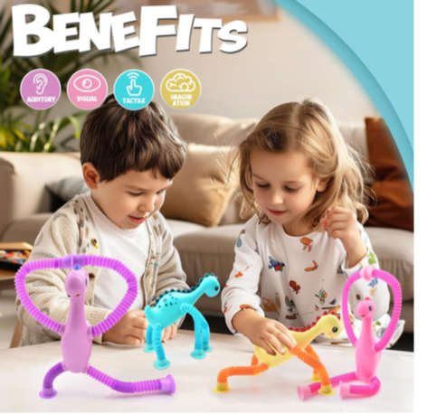 Dinosaur & Giraffe Telescopic Suction Cup Toddler Sensory Toys - 8 Piece