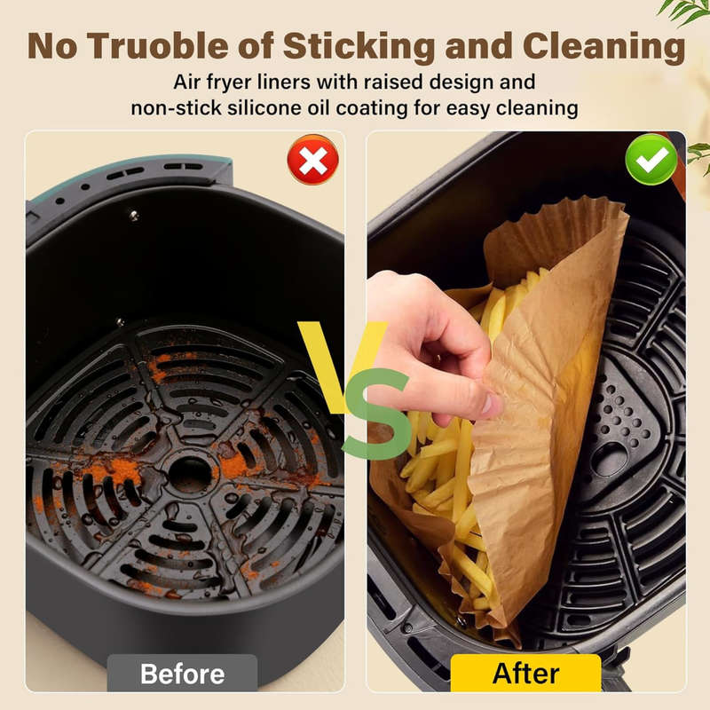 200x Air Fryer Liners Disposable & 12x Reusable Silicone Round Baking Cups