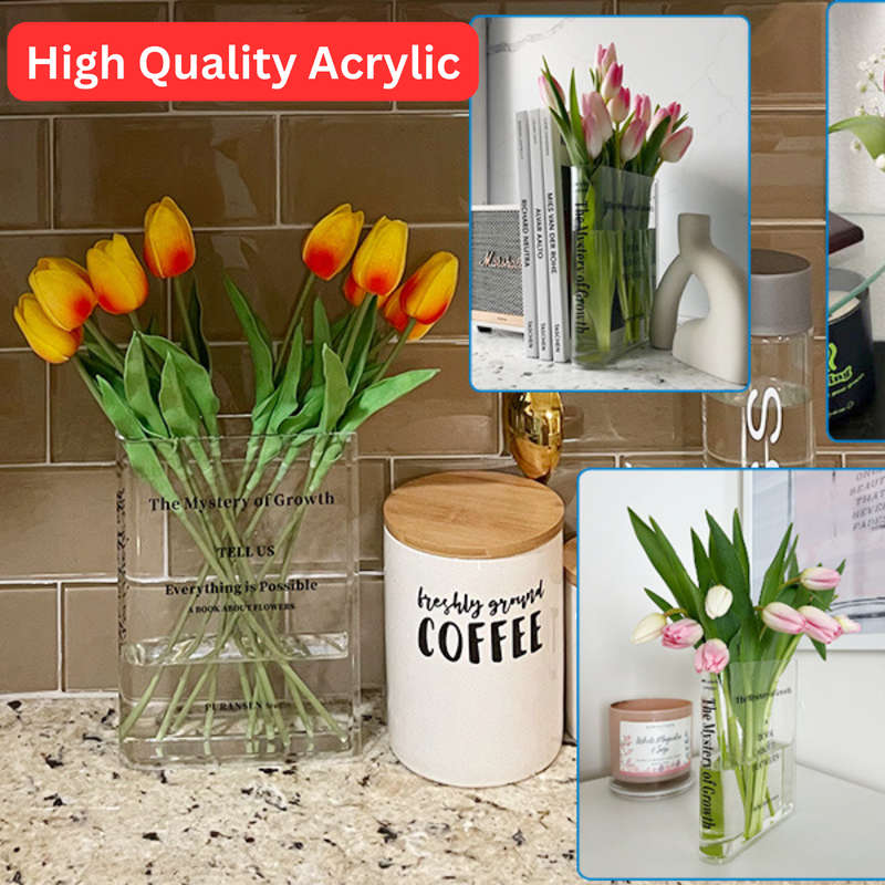 Acrylic Book Vase, Flower Vase, Home Decor, Book Shelf Decor, Clear Vase