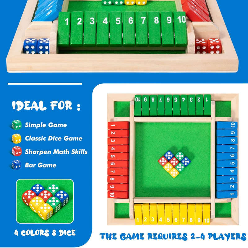 Shut The Box Game and Set of 120 Intellectual Chessboard Board Game. Math Games