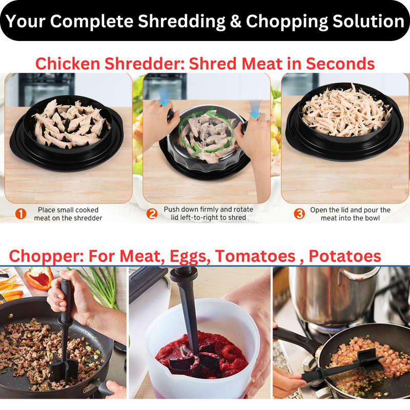 4 Piece Premium Chicken Shredder, Meat Chopper with Tong & Cleaning Brush