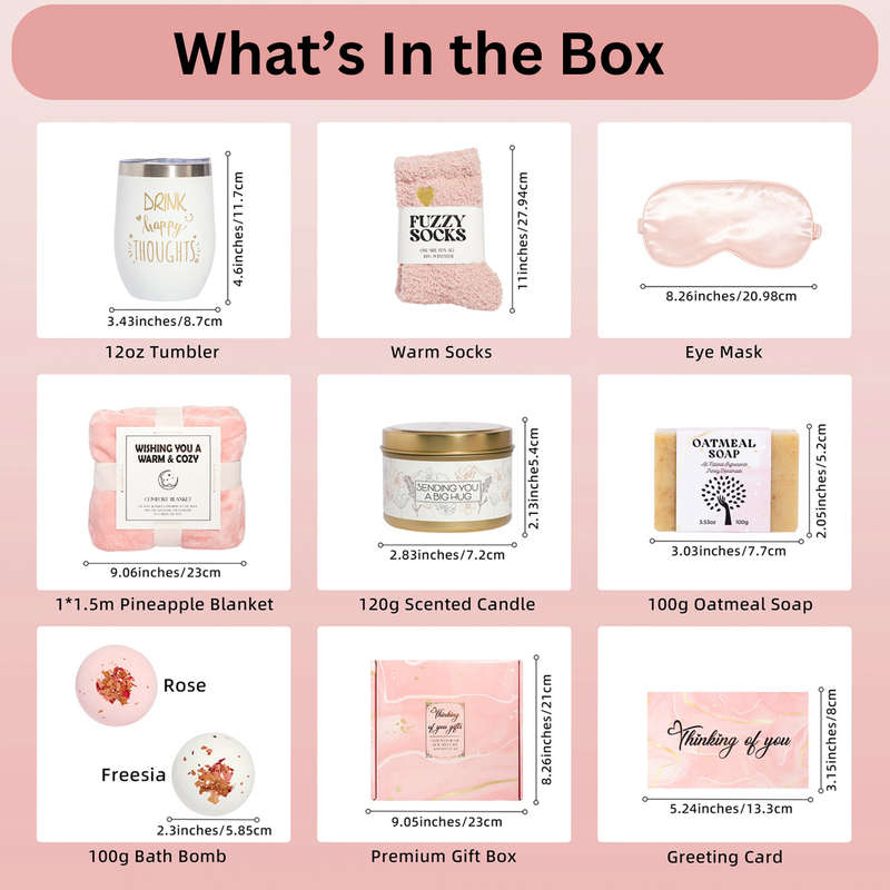 Luxury Pink Relaxation Spa Gift Set - 10 Piece Self-Care Package for Women